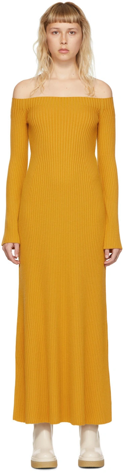 Chloé Off-the-shoulder Ribbed Wool And Cashmere-blend Maxi Dress In Sunlight Yellow