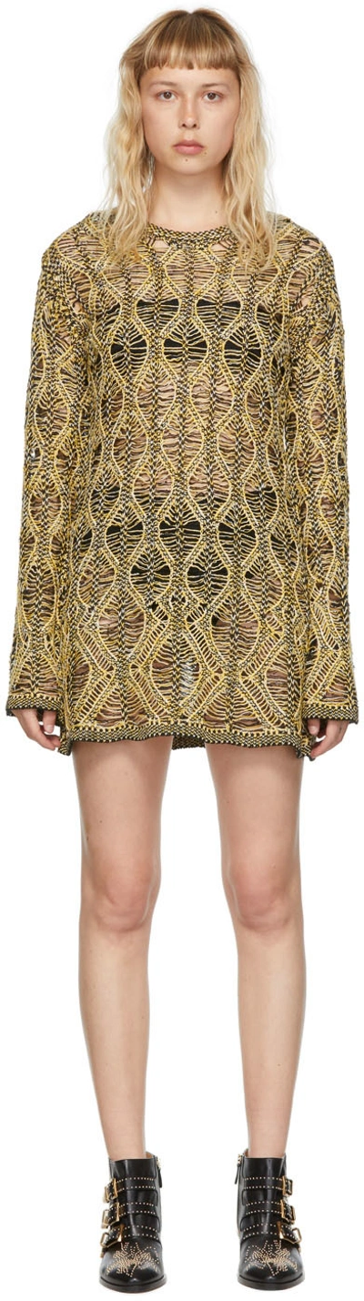 Chloé E Openwork Linen And Silk Dress In Yellow