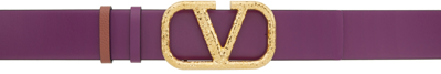 Valentino Garavani Reversible Purple & Taupe Vlogo Signature Belt In Pyk Prune/ginger Bre