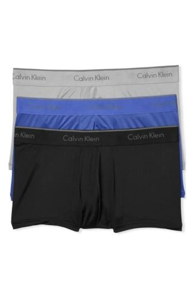 Calvin Klein 3-pack Micro Stretch Trunks In Black/ Cobalt/ Grey