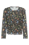 TOPSHOP FLORAL RUCHED MESH LONG SLEEVE TOP