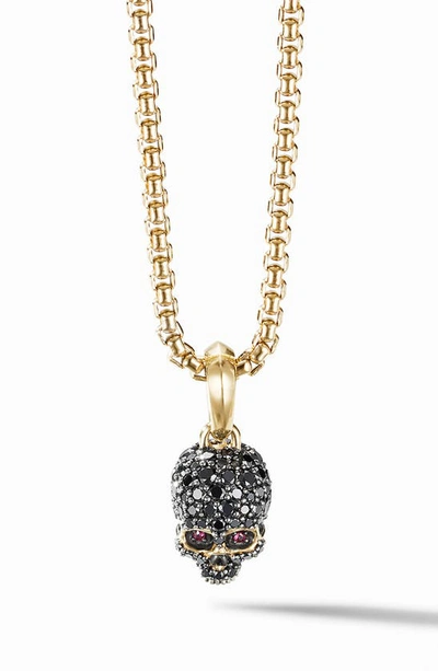 David Yurman Men's Memento Mori Skull Amulet With Full Pavé Black Diamonds, Rubies And 18k Yellow Gold