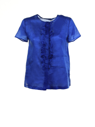 Max Mara Blouse With Ruffles In Bluette