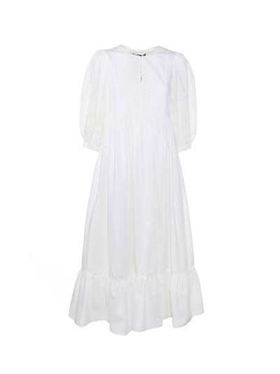 Max Mara Cotton Dress With Embroidered Details In Bianco