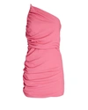 The Sei Asymmetric Stretch Crepe Gathered Minidress In Pink