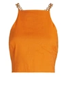 Cult Gaia Joey Cropped Open-back Chain-embellished Linen-blend Top In Orange