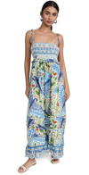 Farm Rio Macaw Flight Smocked Tiered Hem Cotton Dress In Off-white Macaw Flight