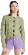Free People Bonfire Green Cropped Cotton Cardigan In Emerald Moth