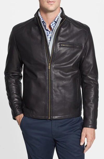 Cole Haan Lambskin Leather Moto Jacket In Black