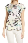 Halogen Cap Sleeve Satin Blouse In Ivory Multi Vivid Strokes