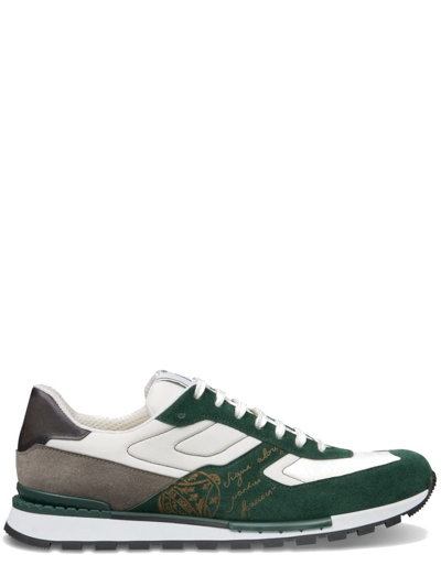 Berluti Men's Low-top Leather-suede Scritto Sneakers In Green