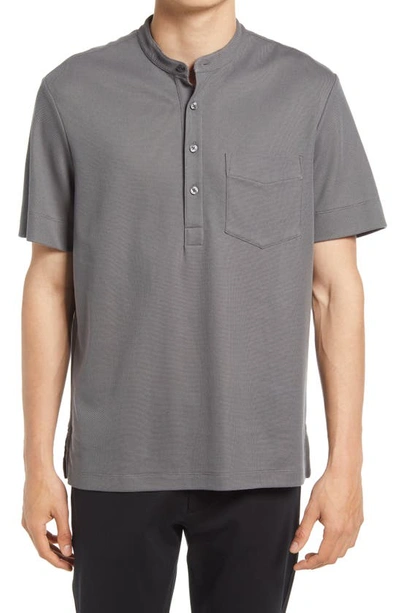 Club Monaco Short Sleeve Knit Popover Shirt In Grey