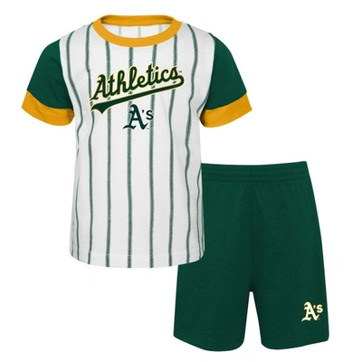Outerstuff Kids' Toddler White/green Oakland Athletics Position Player T-shirt & Shorts Set
