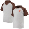 Profile Men's Heathered Gray, Brown Cleveland Browns Big And Tall Raglan Short Sleeve Pullover Hoodie In Heather Gray