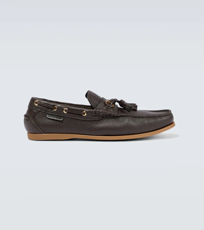 Tom Ford Pebbled Tassel Almond-toe Boat Shoes In Brown