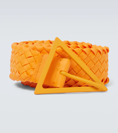 Bottega Veneta Triangle-buckle Intrecciato-rubber Belt In Tangerine-tang-gomm