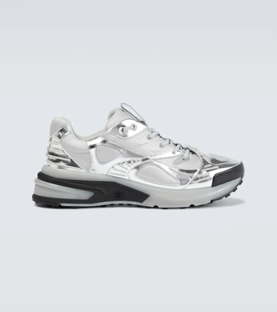 Givenchy Giv 1 Mesh And Metallic-leather Trainers In Silver