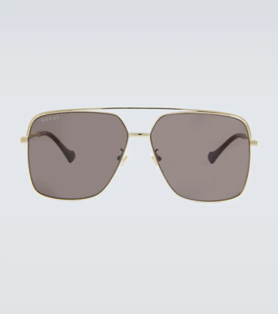 Gucci Aviator Metal Sunglasses In Gold-gold-brown