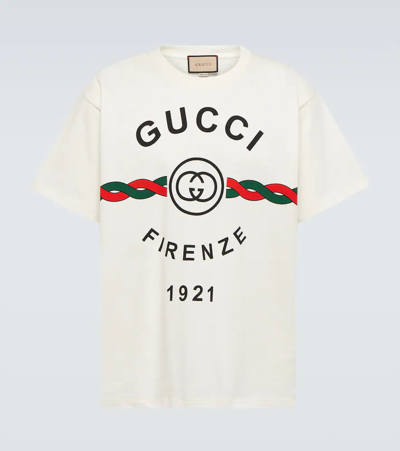 Gucci White Firenze 1921 Logo Cotton T-shirt