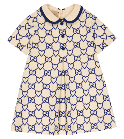 Gucci Babies' Kids Gg Hearts Dress (3-18 Months) In Almond Flower/navy