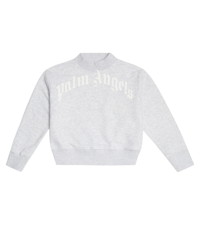 Palm Angels Kids' Logo Cotton Jersey Sweatshirt In Grey