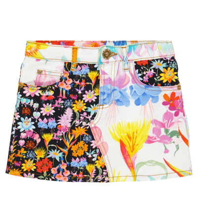 Versace Kids' Floral-print Denim Skirt In Multicolor