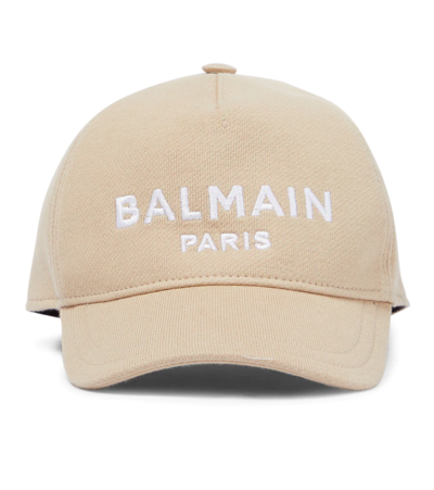 Balmain Kids' Brown Branded Baseball Cap In Beige