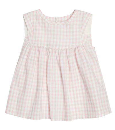 Bonpoint Kids' Armonie Checked Cotton And Linen Top In Dusky Pink