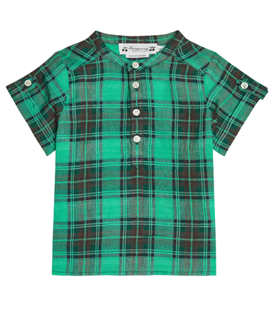 Bonpoint Baby Emilio Checked Linen Shirt In 444a Menthe