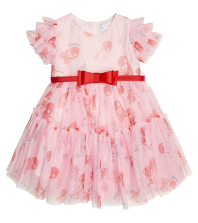 Monnalisa Girls Pink Tulle Cherry Dress In Red + Pink