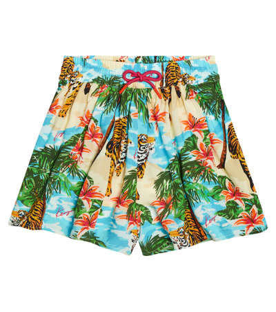 Kenzo Kids' Graphic-print Flared Shorts In Multicoloured