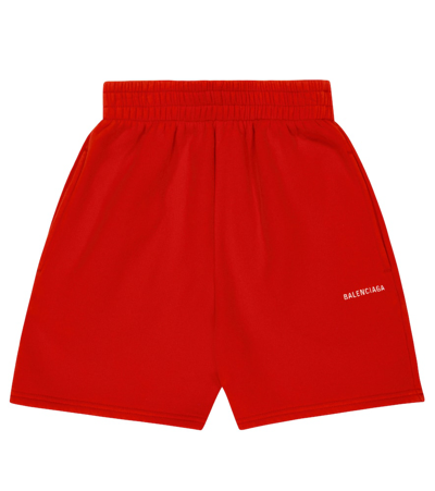 Balenciaga Logo-print Cotton Track Shorts In Bright Red/white