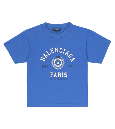 Balenciaga Kids' Logo Cotton Jersey T-shirt In Blue