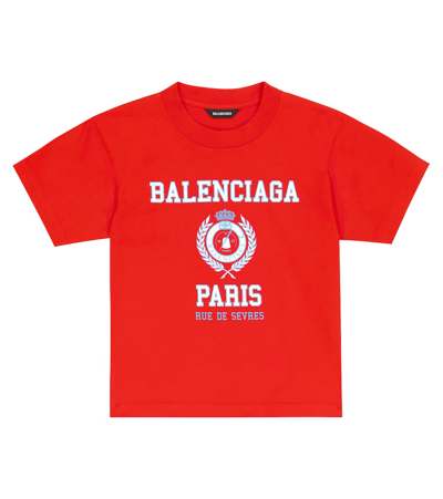 Balenciaga Kids' College Crest Cotton Logo Graphic Tee Shirt In Red