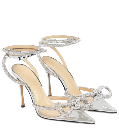Mach & Mach Double Bow Embellished Pvc Pumps In Silver