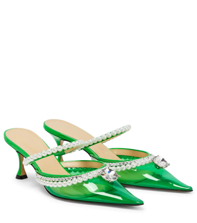 Mach & Mach Diamond Of Elizabeth 65 Embellished Neon Pvc And Patent-leather Mules In Green