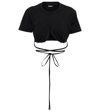Jacquemus Baci Cropped Gathered Organic Cotton-jersey T-shirt In Black