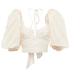 Johanna Ortiz Garua Gathered Puff-sleeve Crop Top - Bci Cotton In Ecru