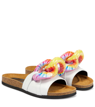 Jw Anderson J. W.anderson White Leather Chain Flat Slides In Multi