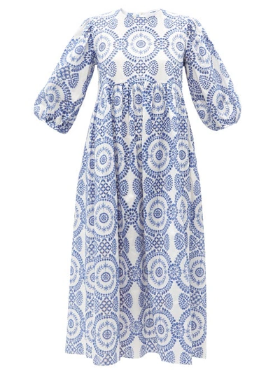 Borgo De Nor Vanessa Broderie Anglaise Cotton-blend Midi Dress In Blue