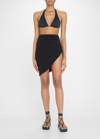 Norma Kamali Side Drape Stretch-jersey Mini Skirt In Black
