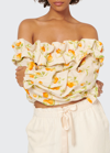 Cami Nyc Cala Orange Ruffle Off The Shoulder Linen Blouse In Orange Orchard