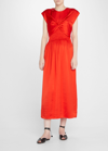 Tove Mahany Twist Front Smocked Waist A-line Midi Dress In Carmine Red