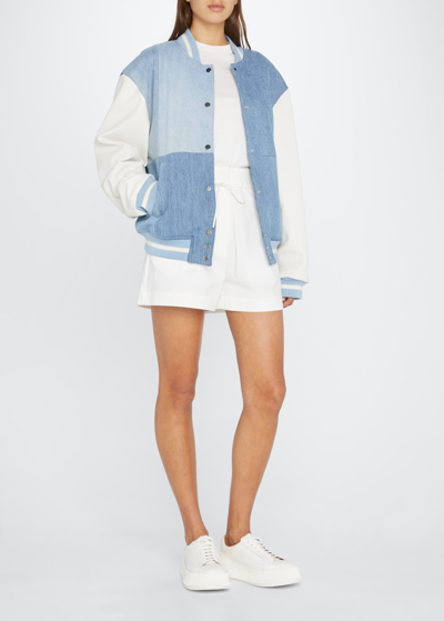 Eb Denim Upcycled Relaxed-fit Denim Varsity Jacket In Ivory