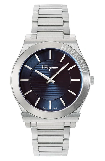 Ferragamo Men's Gancini Stainless Steel Bracelet Watch, 41mm In Silver