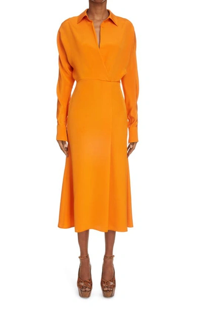 Victoria Beckham Long Sleeve Back Cutout Midi Dress In Burnt Orange |  ModeSens