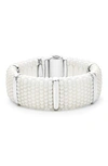 Lagos 18k Yellow Gold & Sterling Silver White Ceramic Caviar Bead Statement Bracelet In White