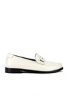 Saint Laurent Off-white Monogram Penny Loafers In Pearl