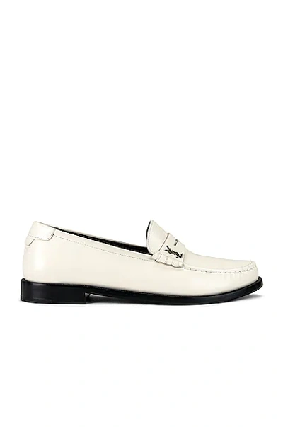 Saint Laurent Leather Loafer With Iconic Monogram In White