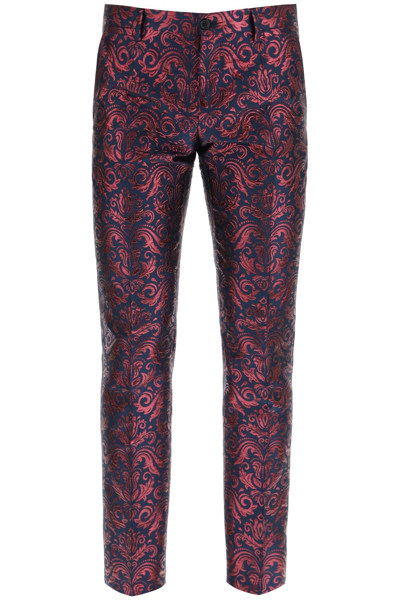 Dolce & Gabbana Allover Pattern Straight Leg Trousers In Blue,red